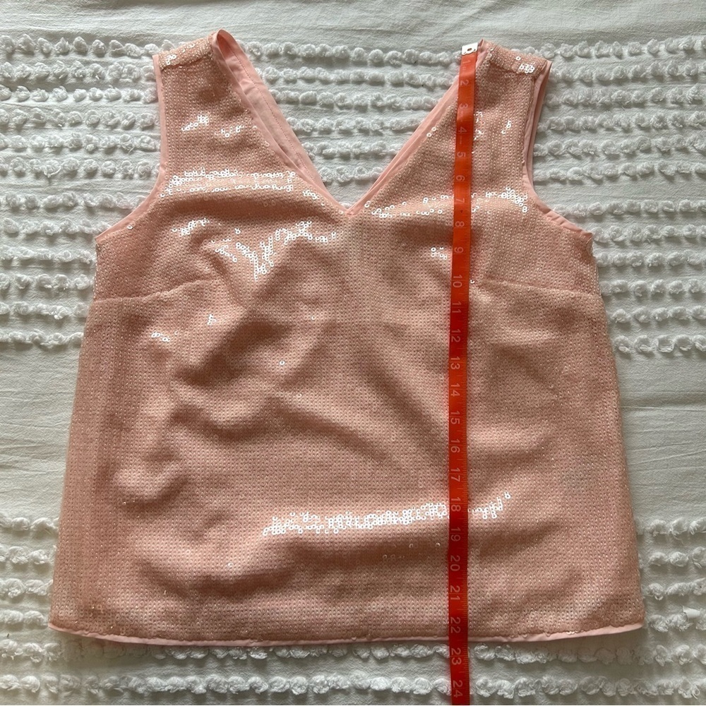 J crew Women’s petal pink all over Sequin V-neck Boxy Tank Sz S NWT - Picture 10 of 12